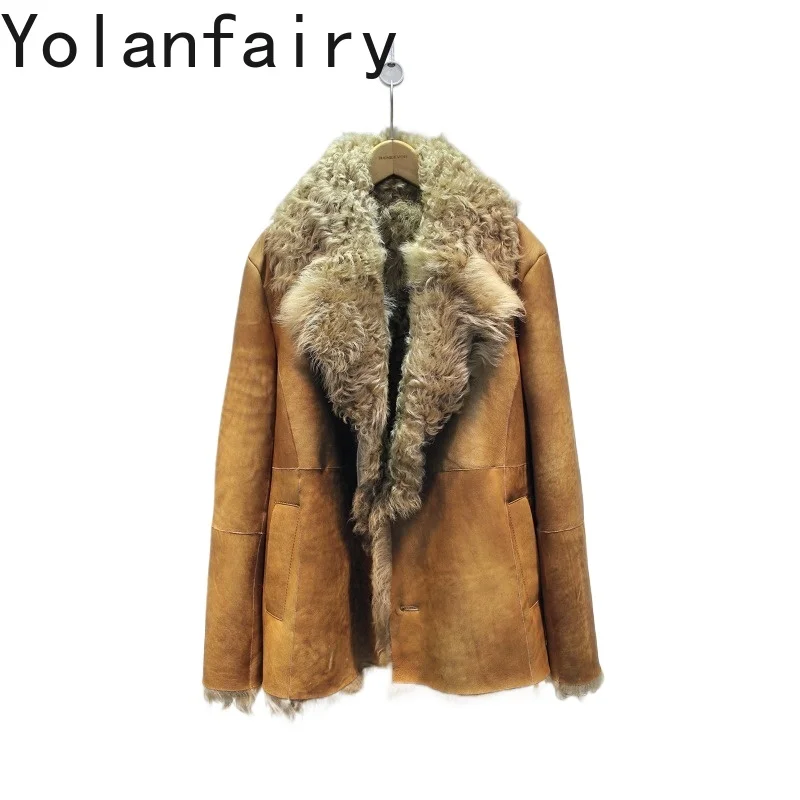 YOLANFAIRY Real Fur Coat Men High Quality Vintage Soft Natural Sheepskin Shearling Fur Coats Man Winter Thick Warm Outerwear