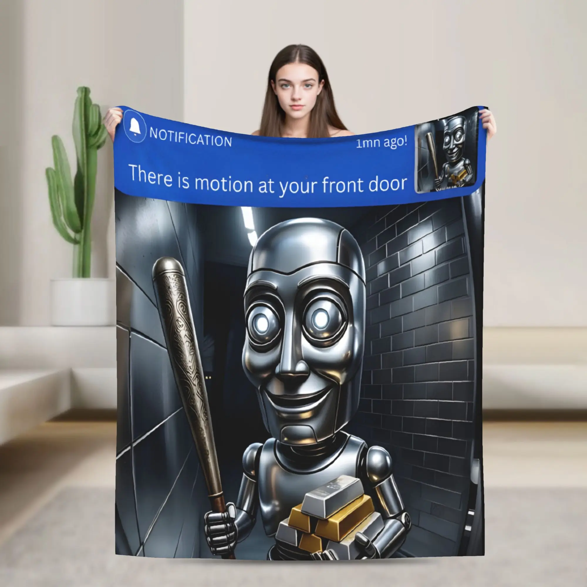 Relax There Is Motion At Your Front Door Tung Tung Tung Sahur Robot  Blanket Merch Blanket Throw Lightweight Thin Flannel