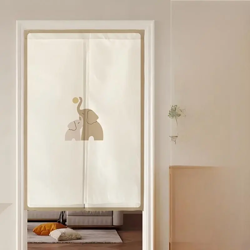 VIKAMA Japanese Minimal Line Elephant Print Noren Doorway Curtain Room Divider Privacy Tapestry for Bedroom Nursery Soft Decor