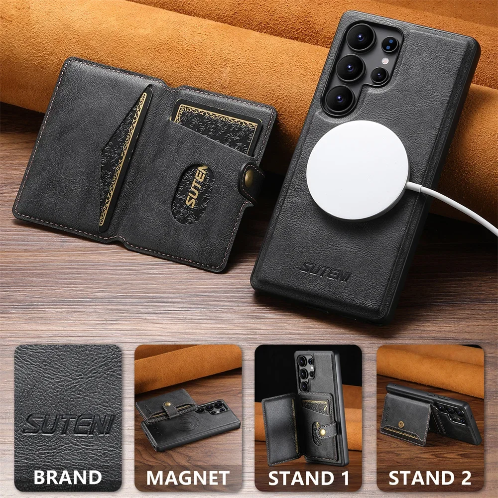 

For MagSafe Magnetic Detachable Wallet with Card Holder Phone Case for Galaxy S25 S24 S23 S22 Ultra Leather Protective Cover