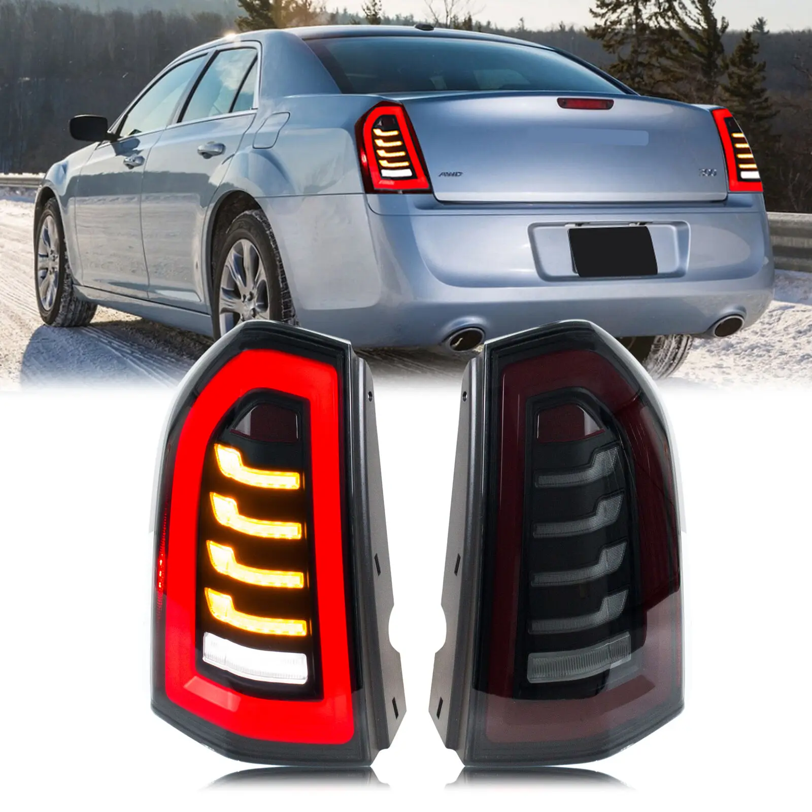 

LED Tail Lights Assembly for Chrysler 300 300C 300S 2011-2014 Sequential Blinker Black E-Mark Rear Lamps Assembly