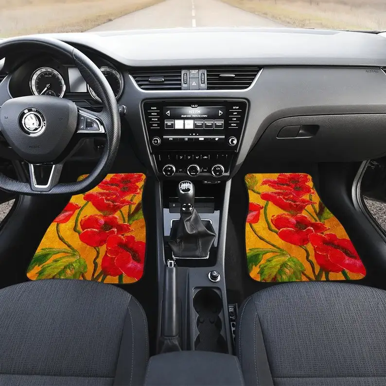 Poppies Flowers Car Mats / Poppies Car Mats / Poppies Front Car Mats / Poppies Car Accessories