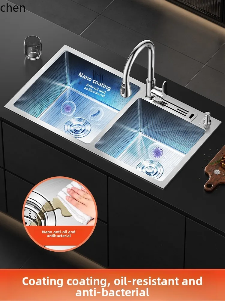 ZML Double Sink Kitchen Household Dishwashing Sink Stainless Steel Sink Set