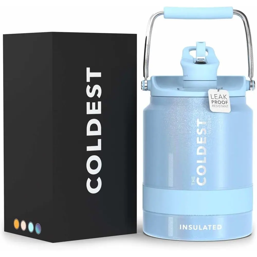 

Бутылка для воды из нержавеющей стали с вакуумной изоляцией в полугаллон с соломенной крышкой, герметичная, сохраняет горячую и холодную воду, с двойными стенками, Neptune B