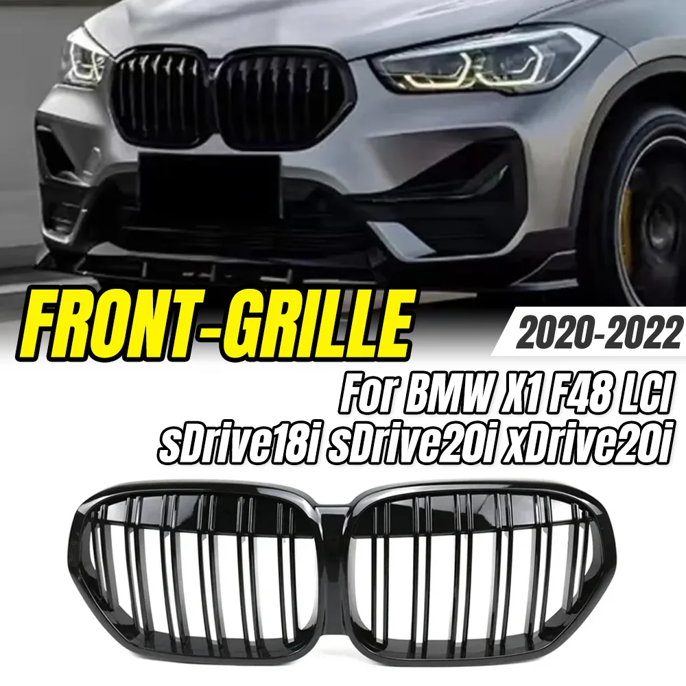 

For BMW X1 F48 LCI sDrive18i sDrive20i xDrive20i 2020-2022 Front Kidney Grille, Silver Diamond Mesh Racing Grille Replacement .