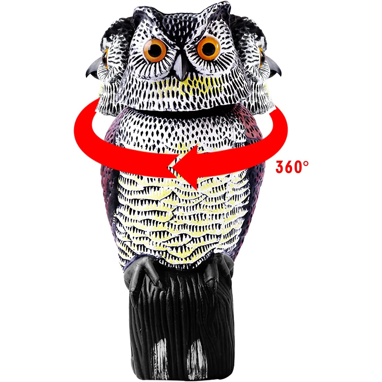 

Fake Prowler Owl Scare 38cm Bird Scarecrow with Rotating Head Statue Garden Protectors Pest Repellent for Outdoor Garden Yard