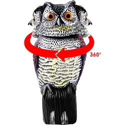 Fake Prowler Owl Scare 38cm Bird Scarecrow with Rotating Head Statue Garden Protectors Pest Repellent for Outdoor Garden Yard