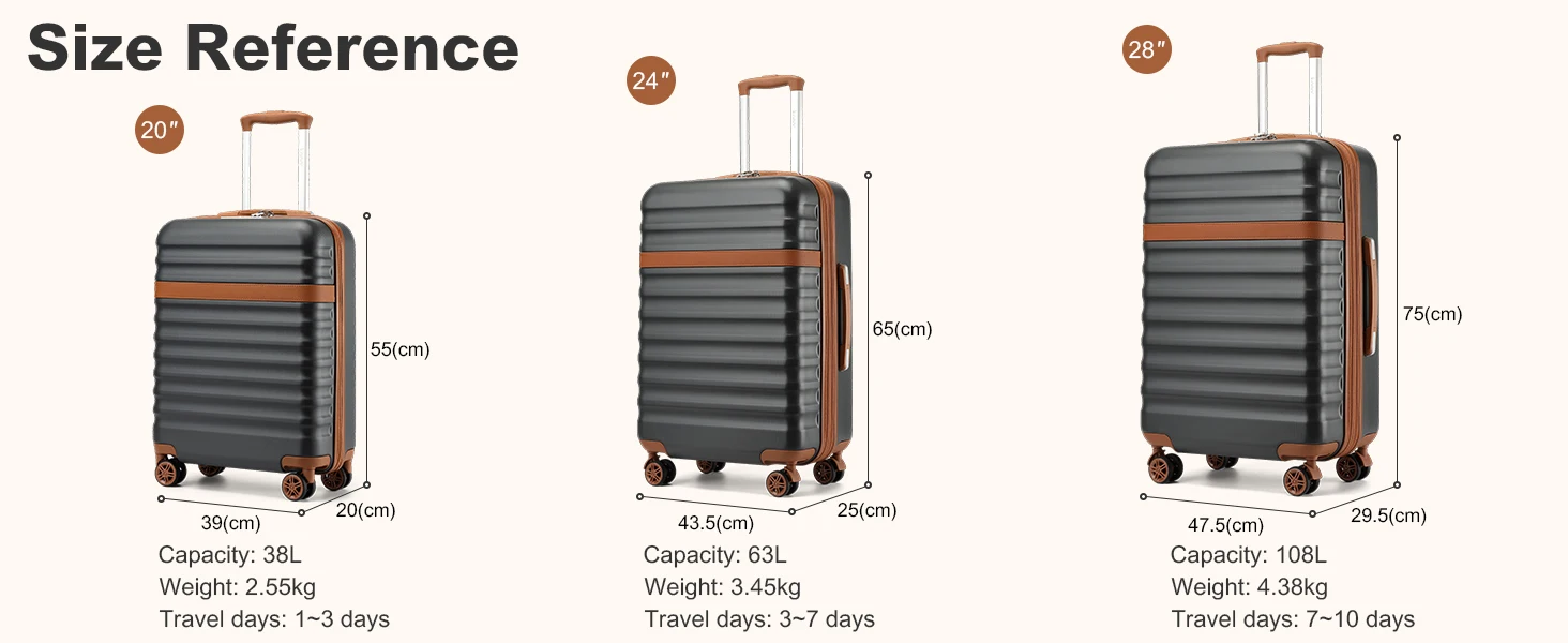 KONO ABS+PC Hartschalenkoffer mit 4 Rollen, TSA-Schloss – Trolley Handgepäck/Reisekoffer (55/65/75cm) – Detail 14