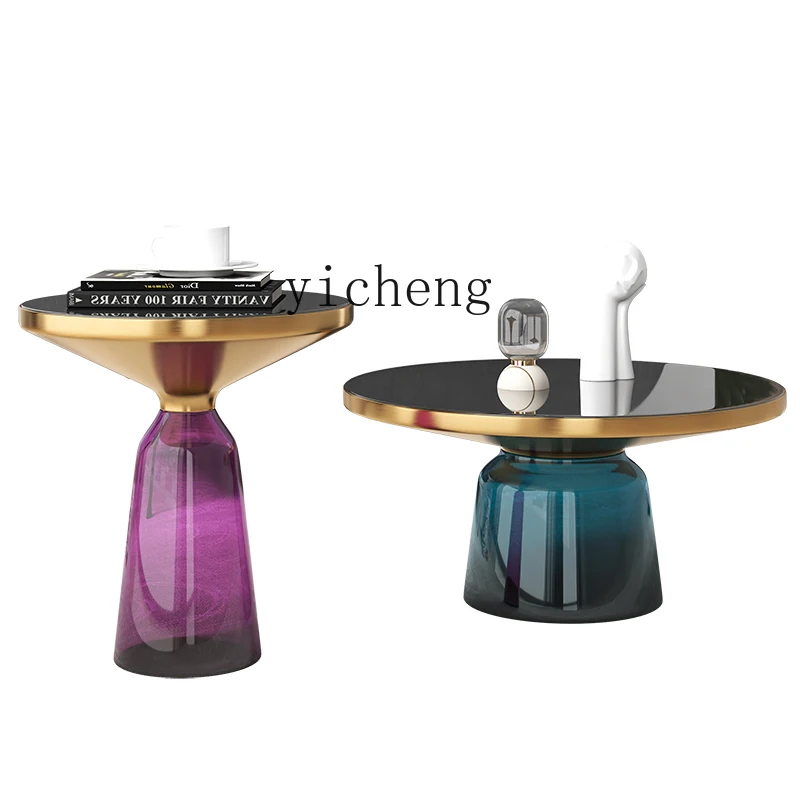 ZK Tempered Glass Bell Tea Table round Modern Simple and Light Luxury Ins Style Small Coffee Table