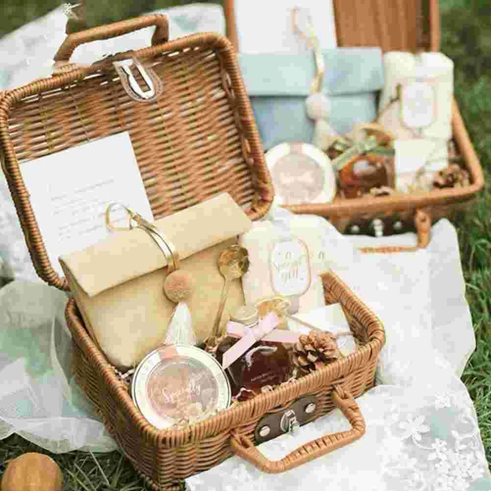 Basket Rattan Wicker Suitcase Picnic Woven Storage Vintage Box Handbag Hamper Camping Gift Bin Trunk Rustic Case Farmhouse Retro