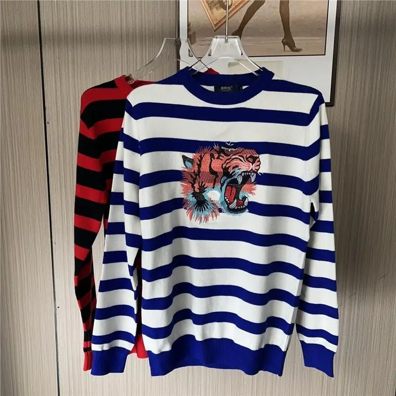 

Модный теплый полосатый свитер, осень-зима, Новое поступление, женский хлопковый трикотаж, удобный мягкий цветной блузкий топ