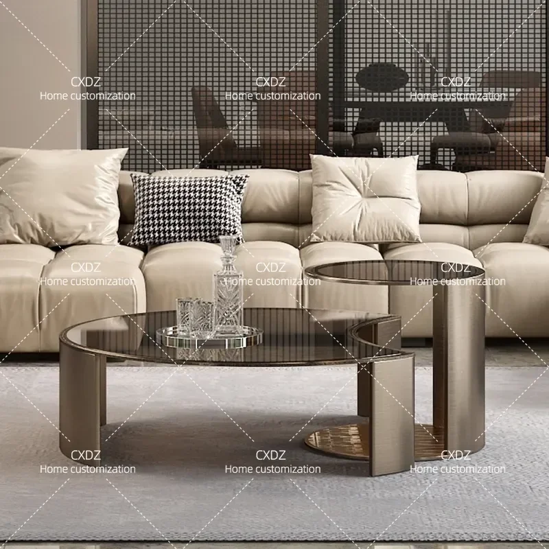 Modern Round Tempered Glass Coffee Table Set for Living Room Small Apartment Home Furniture High End Light Luxury Design