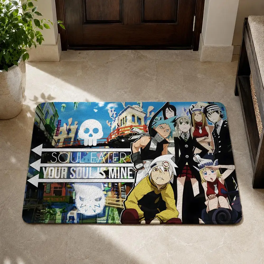 Anime S-SOUL EATER Floor Mat Flannel Rug Non Slip Absorbent Soft Washable For Entryway Hallway Bathroom Kitchen Decor