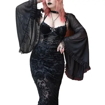 維多利亞風格女式哥德式襯衫,復古文藝復興海盜王子詩人襯衫,荷葉邊繫帶中世紀海盜上衣 6 最佳銷售 維多利亞時代的服裝 - №4