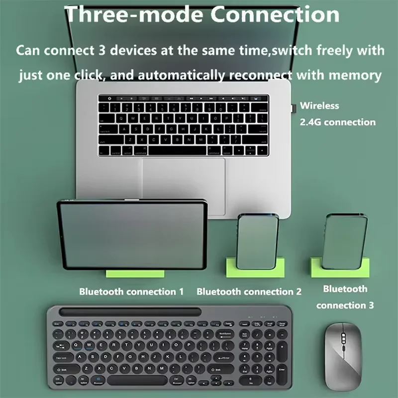 Bluetoot Wireless Keyboard and Mouse Set with Card Slot Tablet Stand Wireless Keyboard for iPad Windows Mac OS