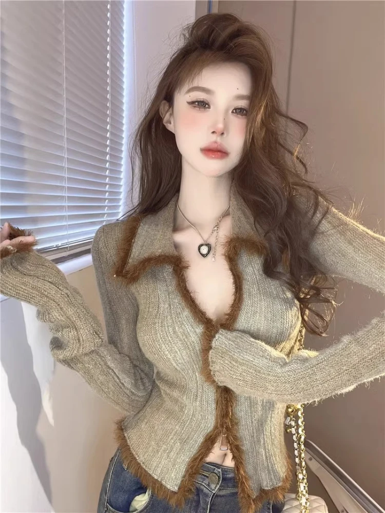 Fashion Y2K Gradient Sweater Women's Autumn and Winter Pure Desire Spice Girl Mao Mao Top Double Zip Knitted Cardigan Jacket