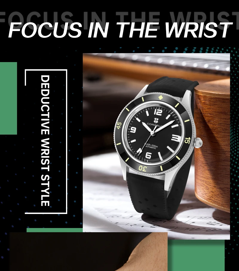 CORGEUT 50-Fathoms Dive Watch WD50F NH35 Automatic Movement 40mm Watch For Man Luminous 200m Waterproof Sapphire Vintage