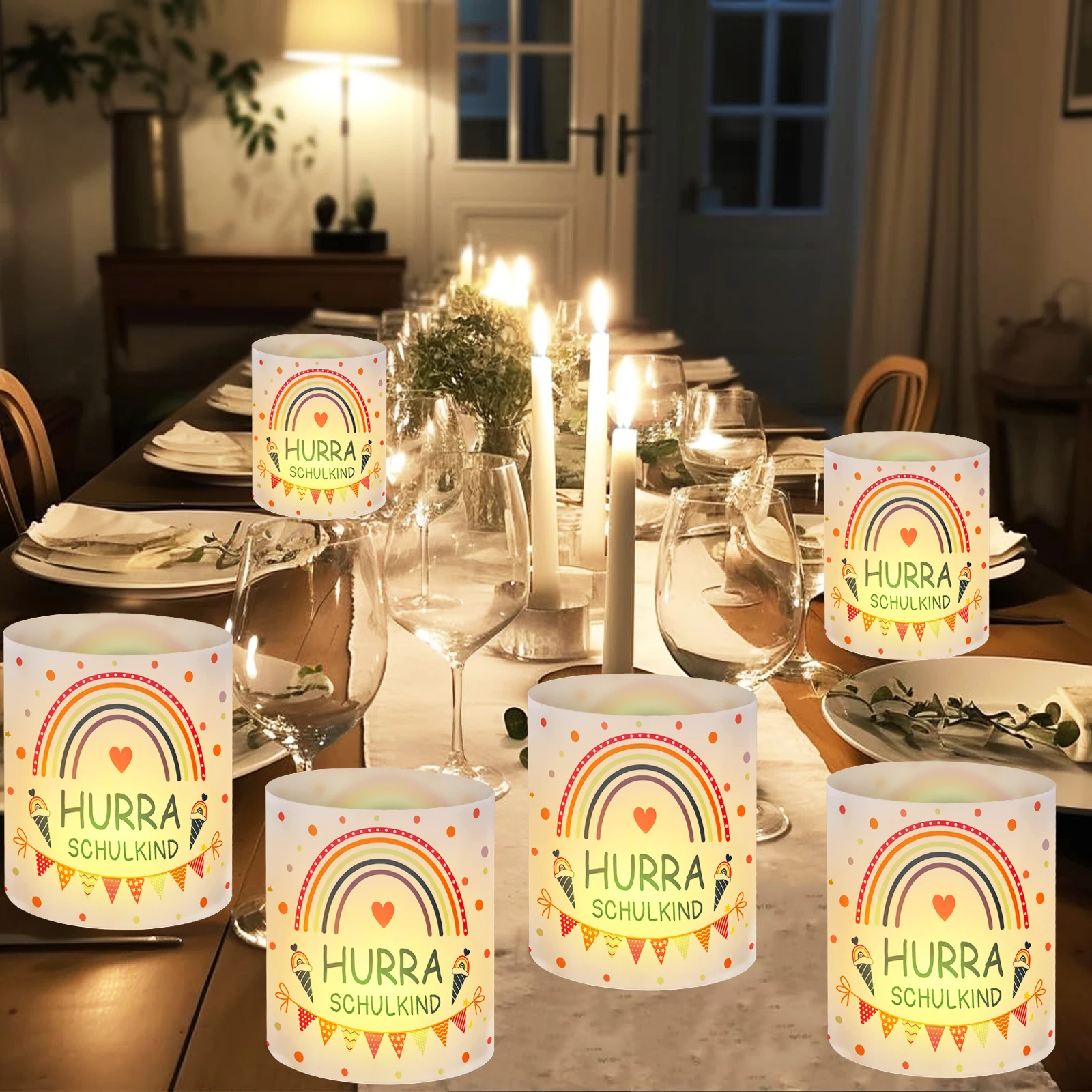 12pcs Hurra Schulkind Theme Lampshade Cute Love Ice Cream Polka Rainbow Pattern Table Decoration on the First Day of School, Sch - view 4