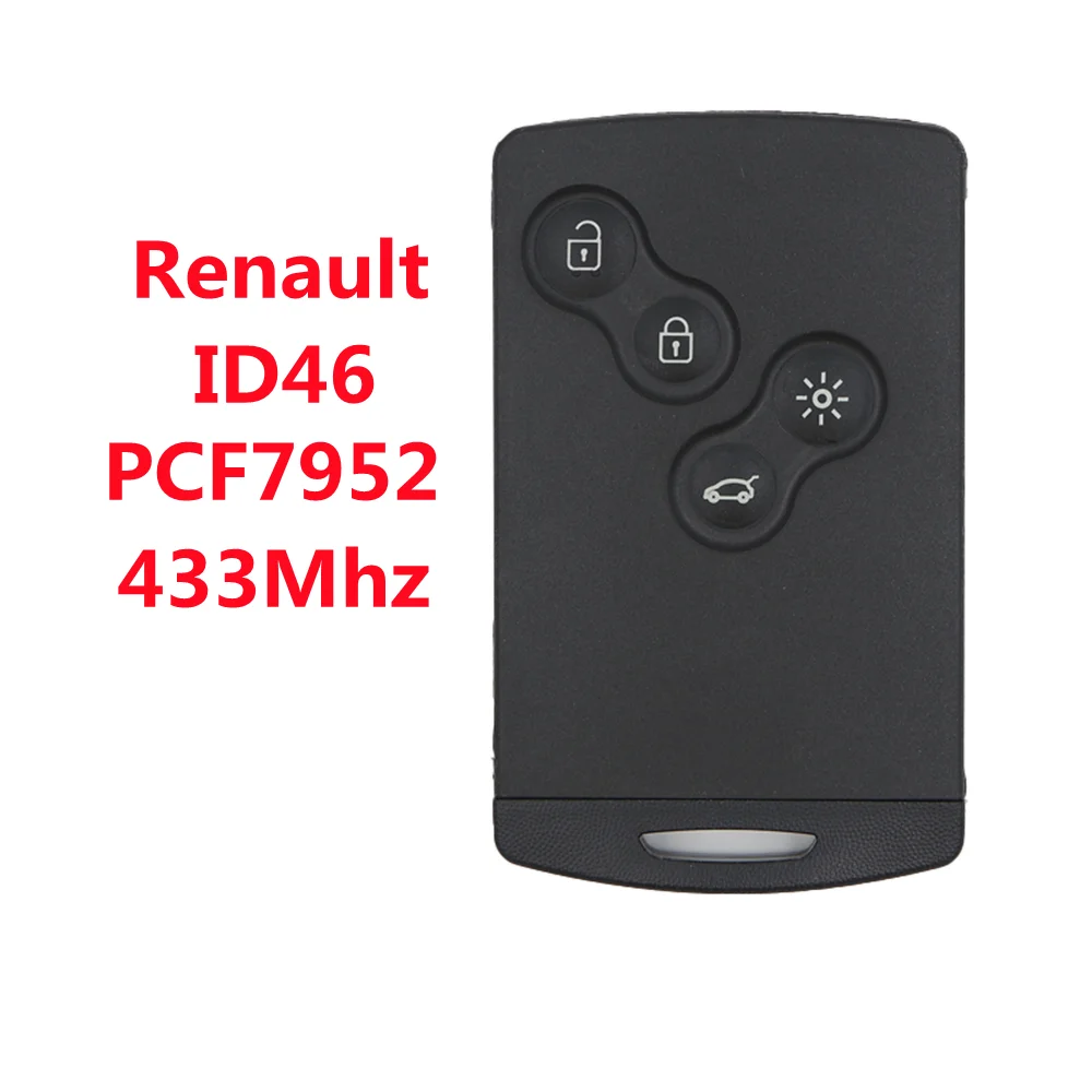 Keychannel 4 Button ID46 PCF7952 433Mhz Car Key Hands Free Keyless Smart Card for Renault Clio Koleos Megane Fluence Latitude