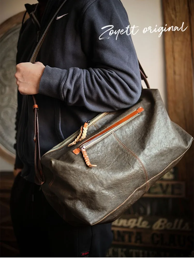 

fashion genuine leather men's large-capacity crossbody bag casual outdoor travel soft real cow leather fitness shoulder bag