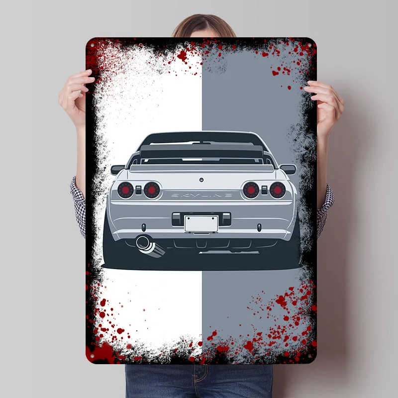 Sports Skyline R32 Rear View Car Poster Customized Vintage Metal Signs Wall Art Retro Tin Plaque for Interior Accessories House