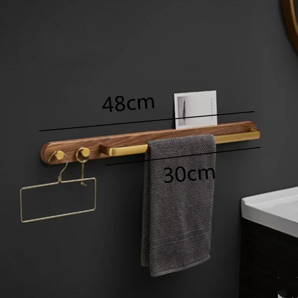 

Black Walnut Single Pole Hotel Towel Rack Household Bathroom with 2 Hooks Kitchen Wall Hanging Gold Storage