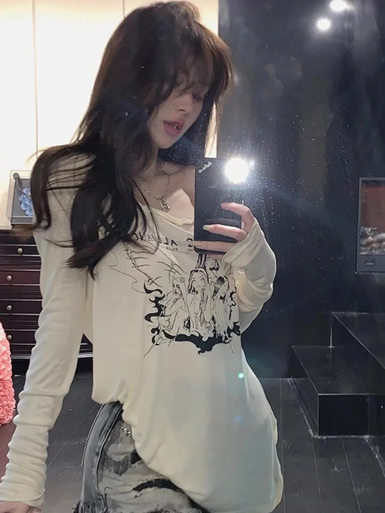 American Style Long Sleeve T-Shirt Women Summer Thin Ice Silk Base Print Sun Protection Transparent Cover Spicy Girl Top