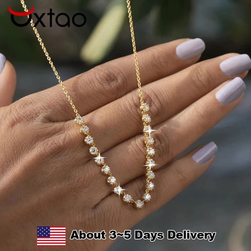 

Кулон-подвеска OXTAO Smile D с муассанитом, позолоченное 14-каратным золотом женское украшение, колье в стиле «пузырьки» с сертификатом, подарок на годовщину