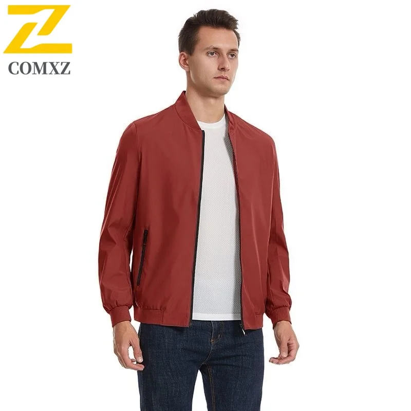 

COMXZ Stand Collar Men Jacket Premium Outdoor Adventure Multifunctional Jackets Solid Color Camping Windproof Autumn Coat