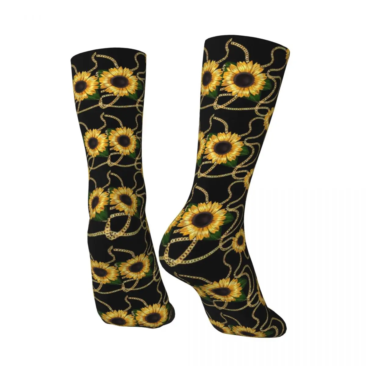 Sunflower kaus kaki modis pria wanita, kaus kaki stoking Modern motif rantai emas, kaus kaki olahraga luar ruangan Anti licin musim gugur kualitas kustom