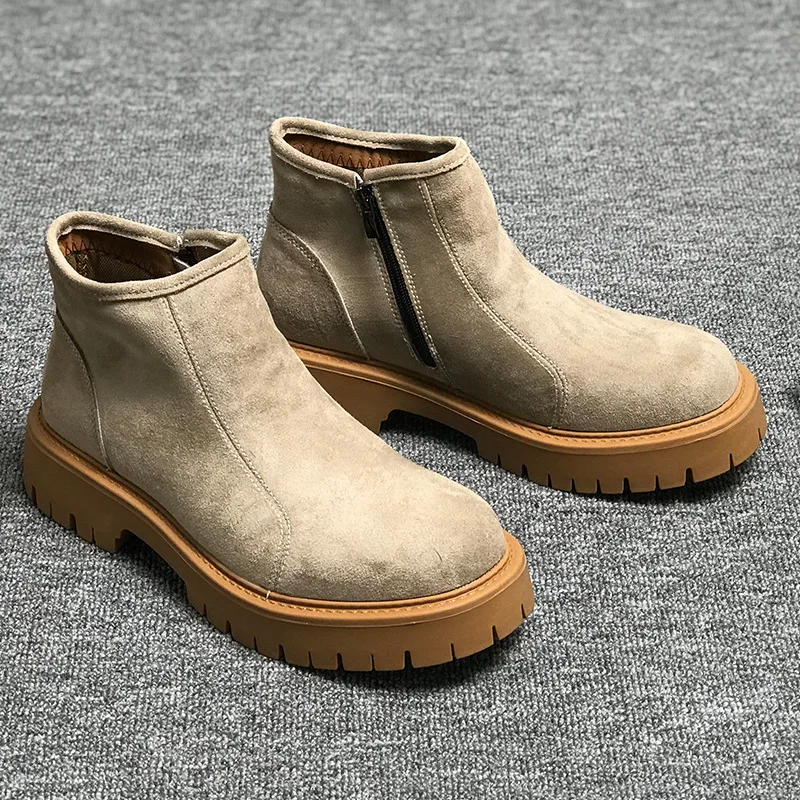 

2026 Spring Autumn Fashion Mens Chelsea Boots Thick Sole 2.5cm Brand Ankle Boots Male Footwear Green Yellow Plus Size 45 D754