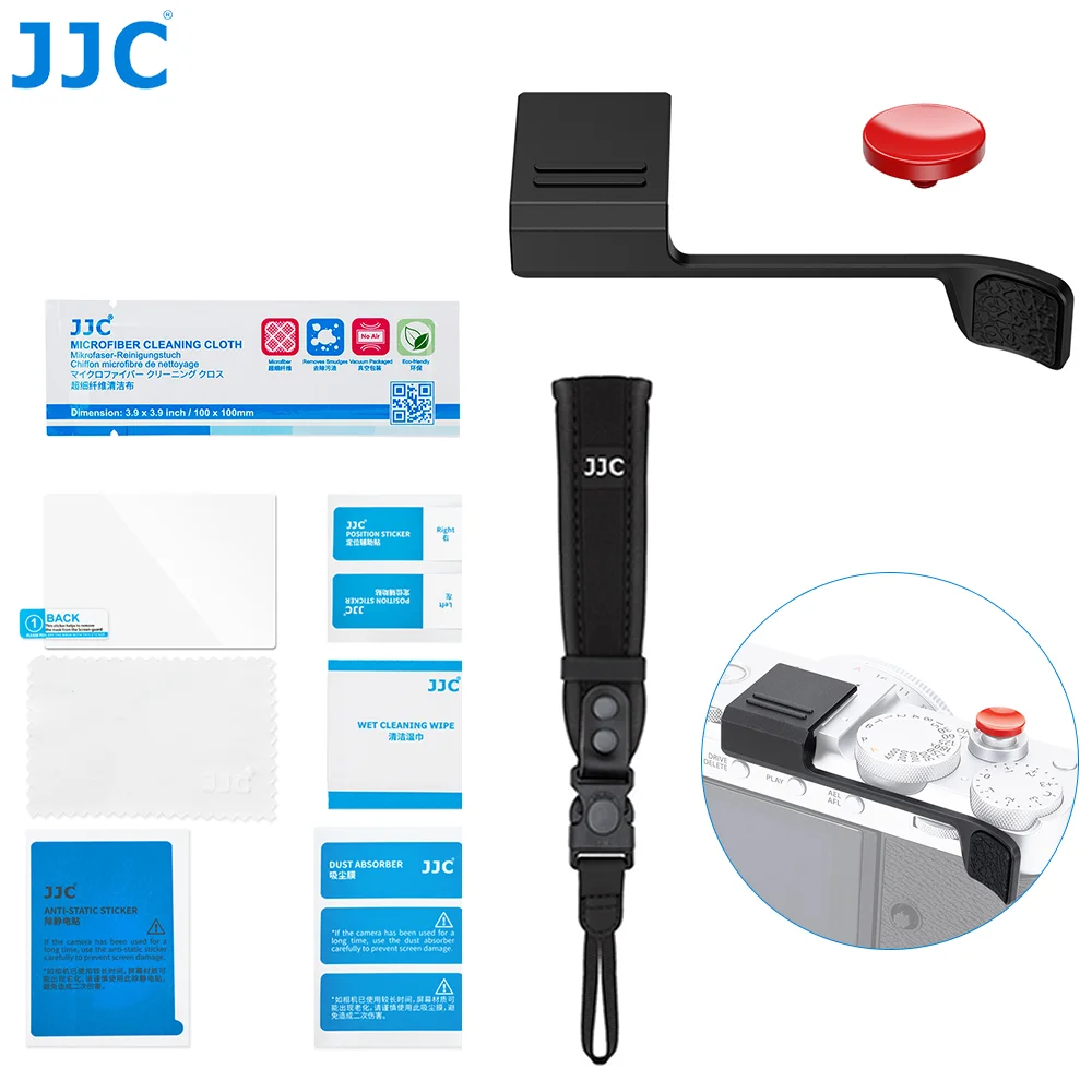 

JJC Fujifilm X-E5 XE5 Accessories Kit Upgrade Thumb Up Grip Shutter Release Button Screen Protector Wrist Strap for Fuji X-E5