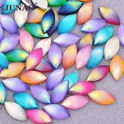 JUNAO 200pcs 7x15mm Glitter Mix Color AB Shell Rhinestone Horse Eye Resin Stones Applique DIY Decoration Crystal Stickers