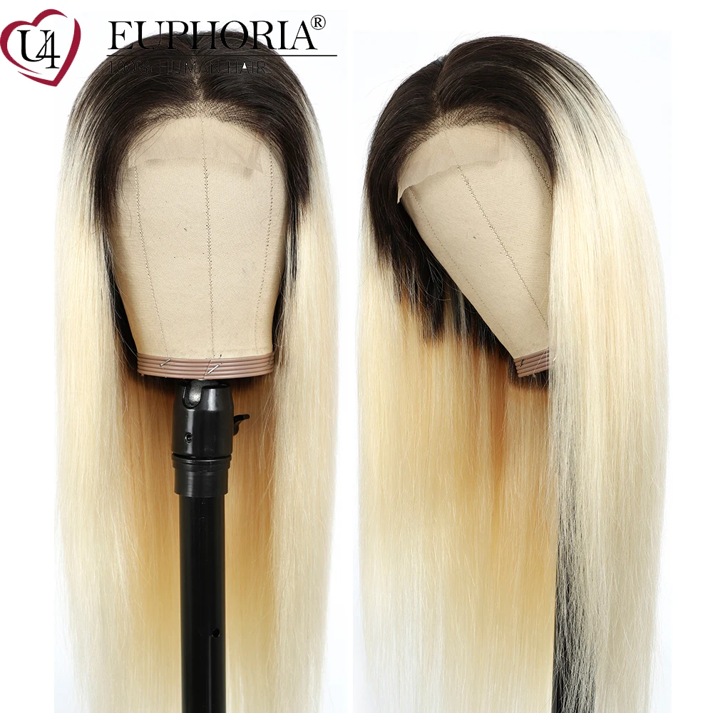 Blonde 613 Straight Lace Closure Wigs 4x4 Burg Lace Wigs Brazilian 9A Remy Human Hair Customize Lace Closure Wigs 150% EUPHORIA