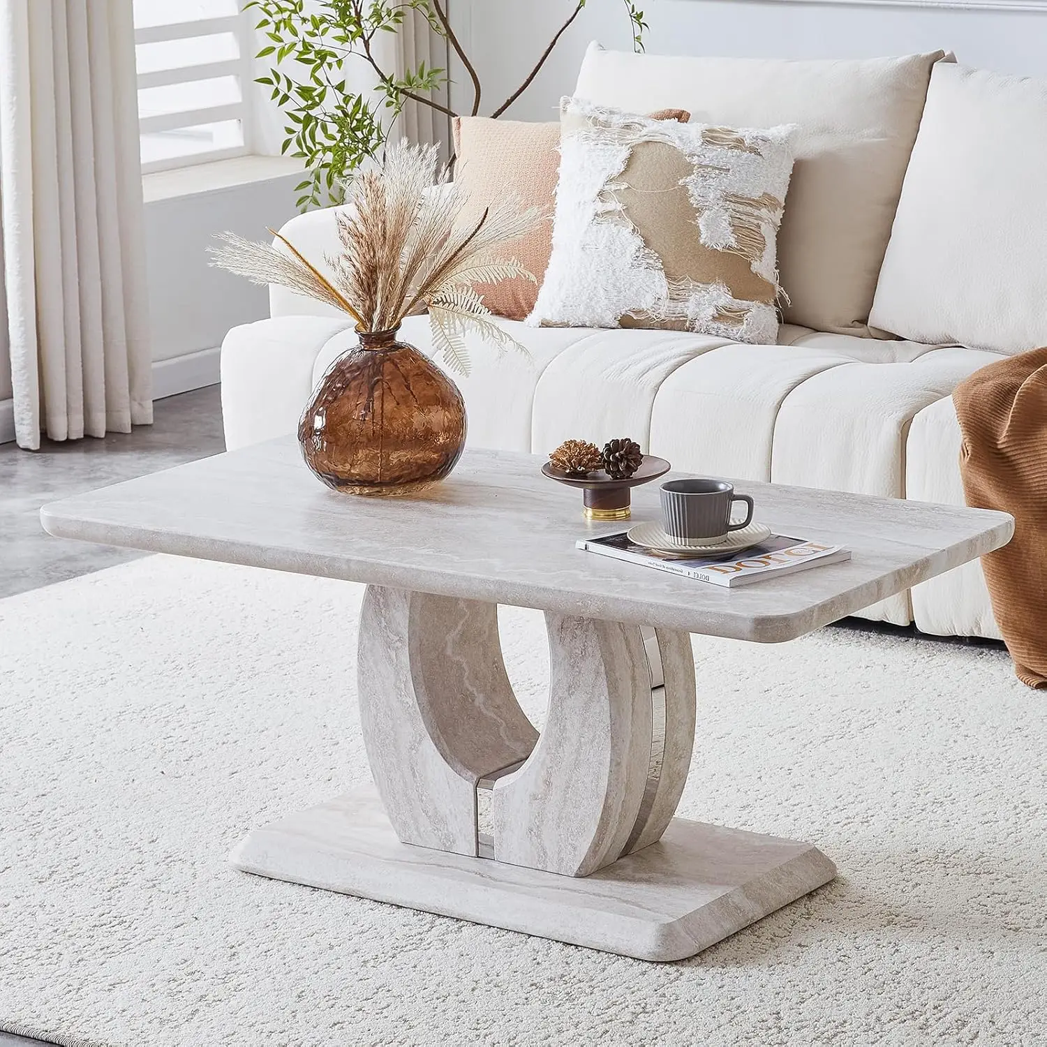 

Coffee Table for Living Room, Modern Coffee Table , Rectangle Tabletop Stable Base for Dining Room Apartment, Customized