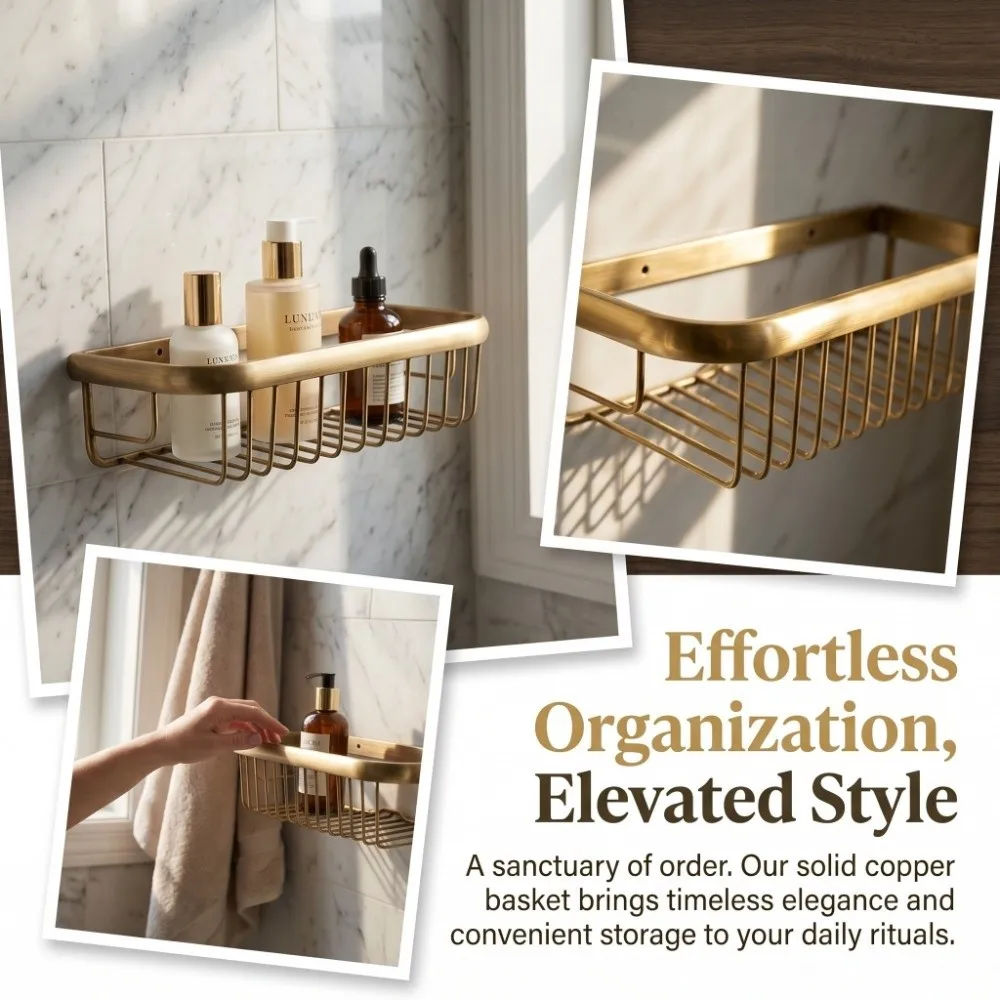 Durable Copper Shower Basket Wall Mount Antique Design Bath Soap Basket Brass Practical Shower Caddy Basket Space Saving