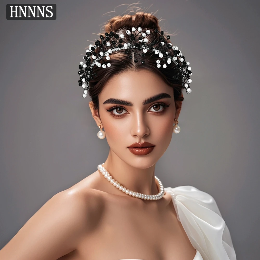 

HNNNS Fashion black and white hair bands Elegant crystal hair accessories Theme party headbands Celebration accessories A305