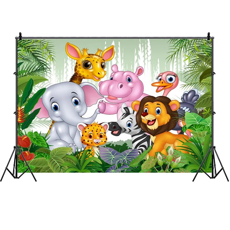 Jungle Safari Theme Party Decorations Backdrop Vinyl Birthday Cartoon Zoo Tropical Wild Animals Baby Shower Photo Background