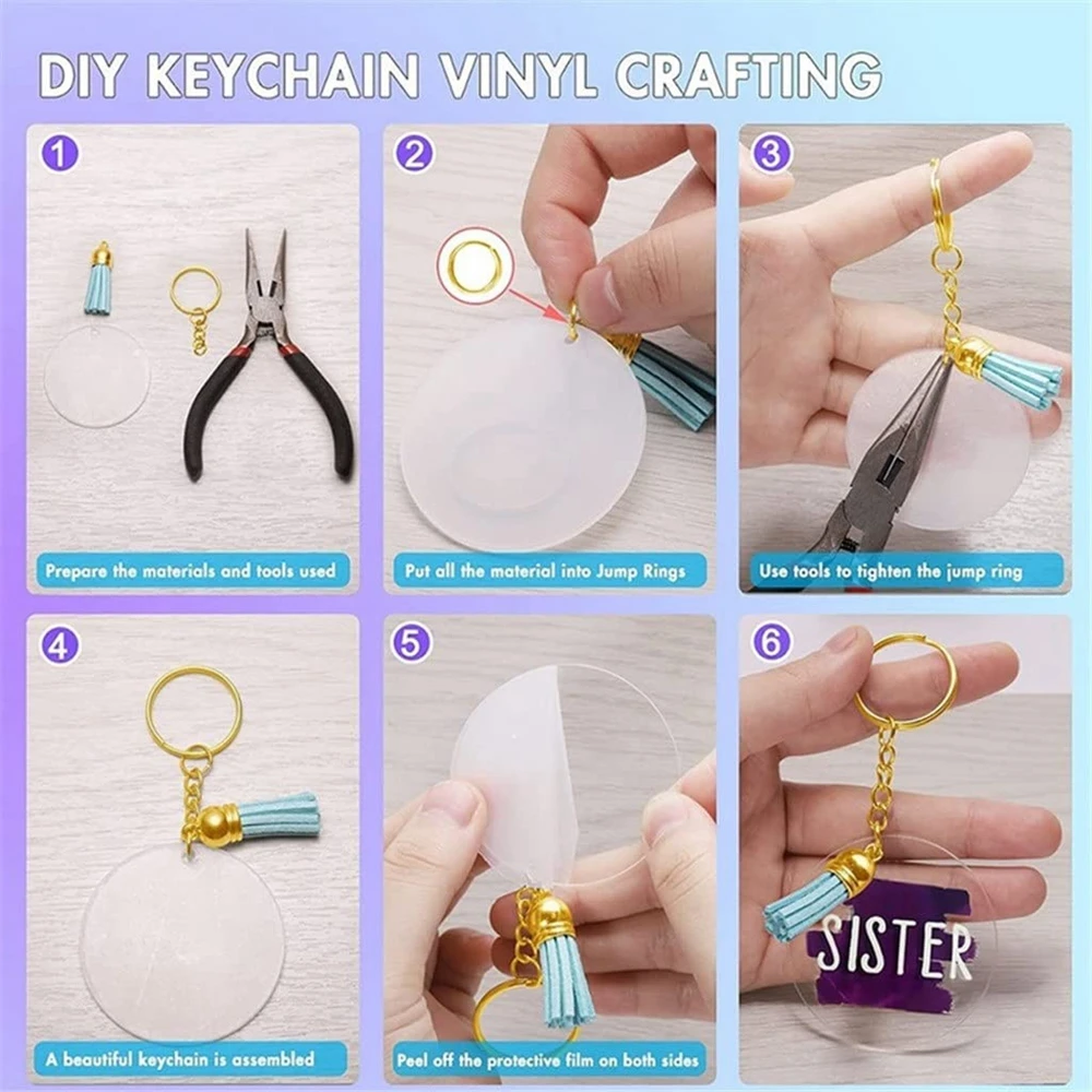 200pcs Acrylic Keychain Blanks Including Gold Keychain Rings Jump Rings Acrylic Circle Disc and Craft Tassels for DIY Keychain