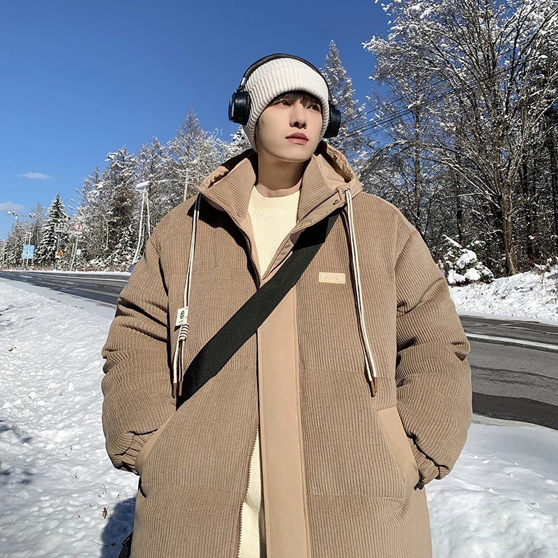 

Утепленная вельветовая куртка с капюшоном для мужчин, зимняя, для активного отдыха, морозостойкая, утепленное хлопковое пальто для подростков, верхняя одежда