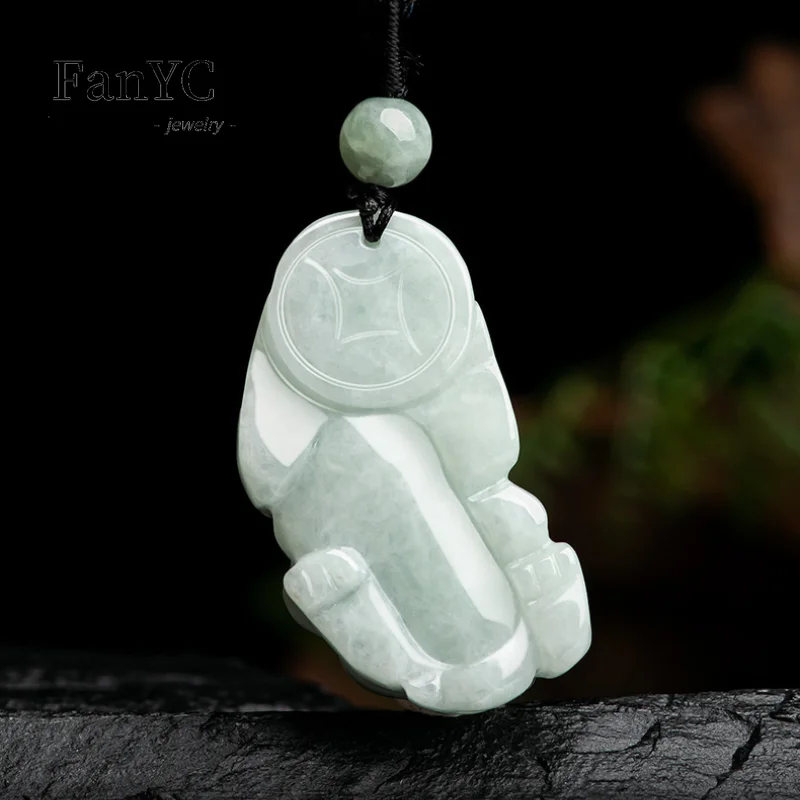 Myanmar Jadeite Auspicious Animal Brave Pendant Exquisite Carving Exquisite Charm Ice Jade Necklace Men and Women Holiday Gift