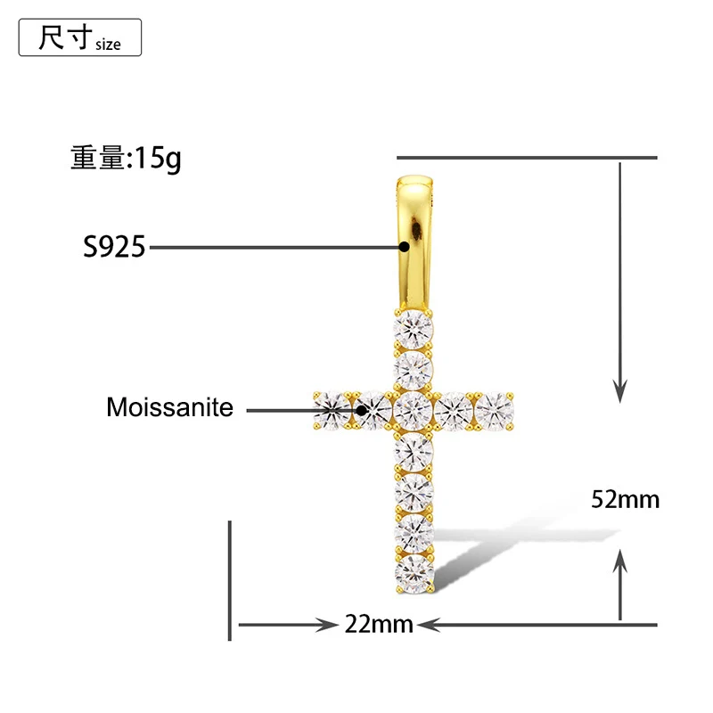 S925 فضة مويسانيتي مجموعة بلينغ الجليد خارج الصلبة الصليب المعلقات القلائد للرجال النساء مغني الراب مجوهرات هدية قطرة الشحن