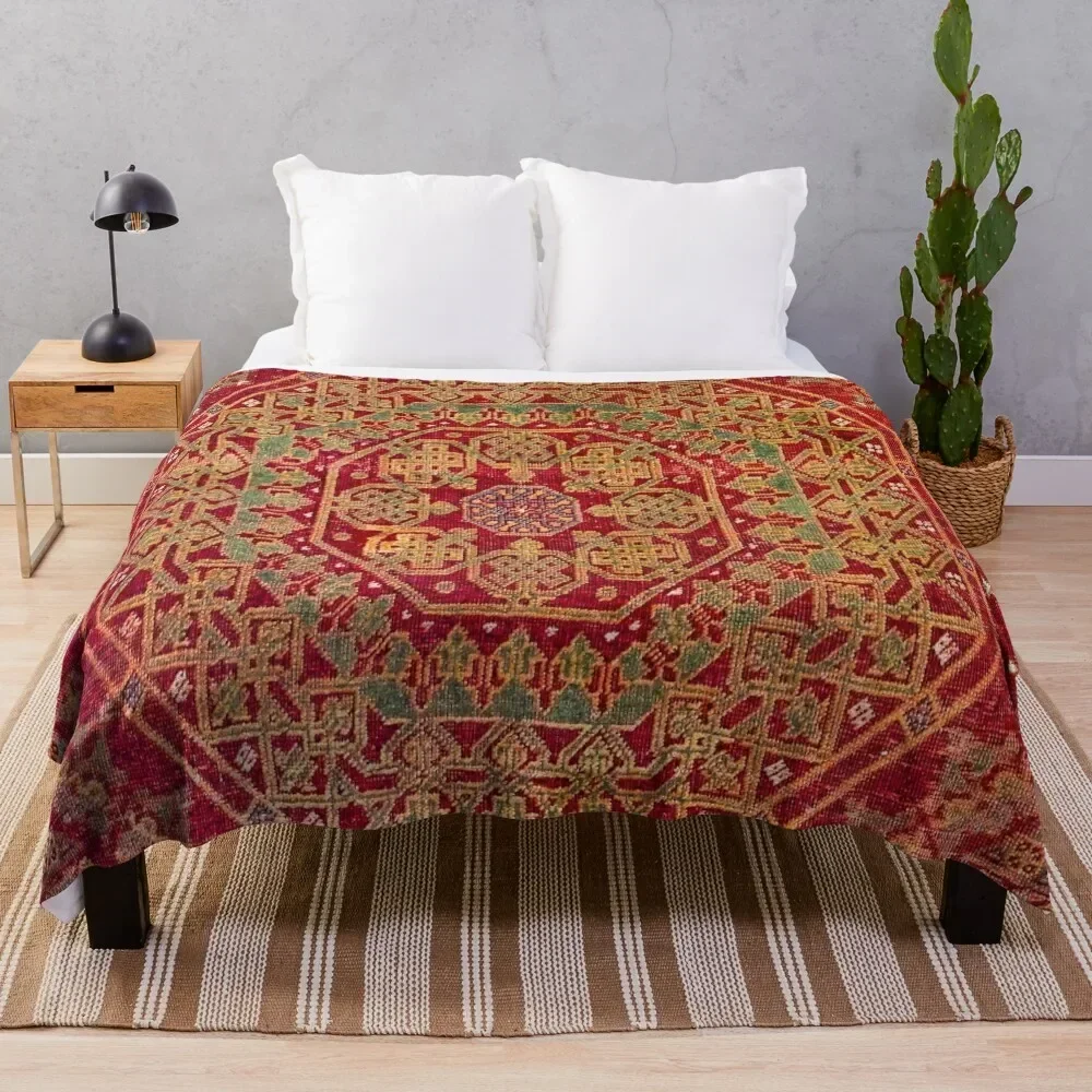 

Bohemian Medallion VII // 15th Century Old Distressed Red Green Coloful Ornate Accent Rug Pattern Throw Blanket