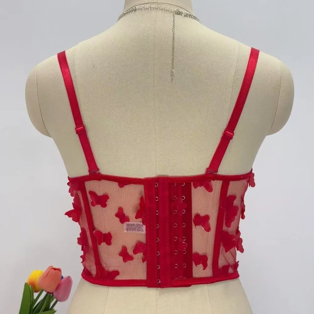 

Elastic Hollow Butterfly Corset Transparent Slim fit Camisole Crop Tops Tanks Sleeveless Suspender Vest Travel