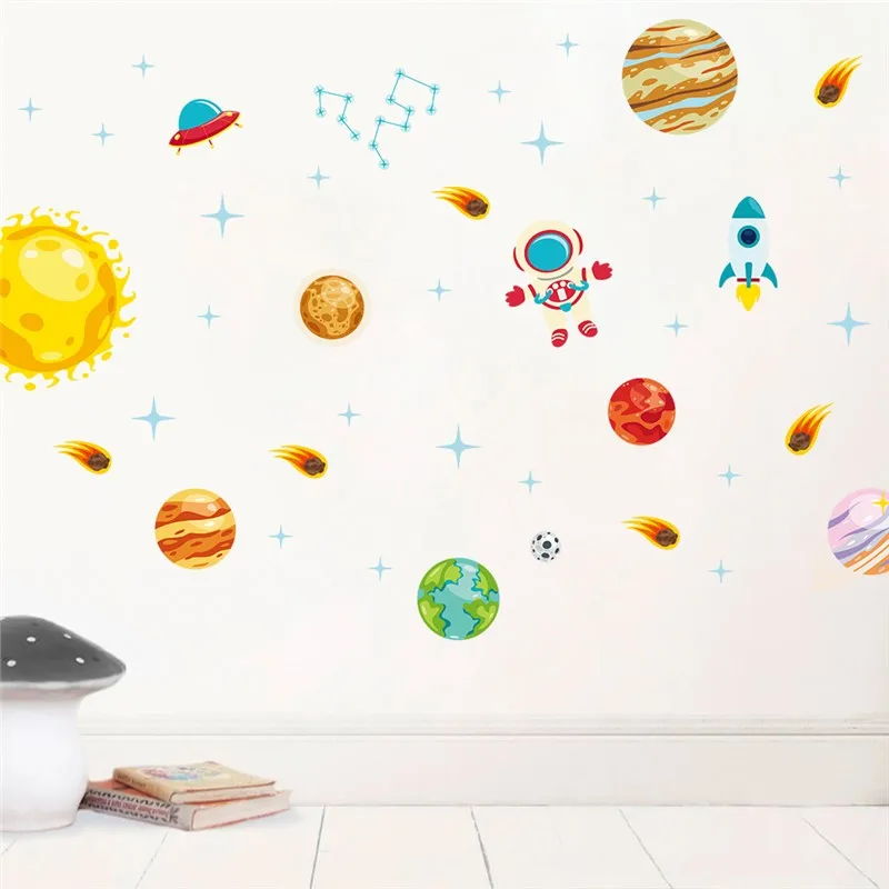 Cartoon Star Constellation Planet Meteor Wall Sticker For Kids Room Home Decoration Space Mural Art Nursery Decals Pvc Posters