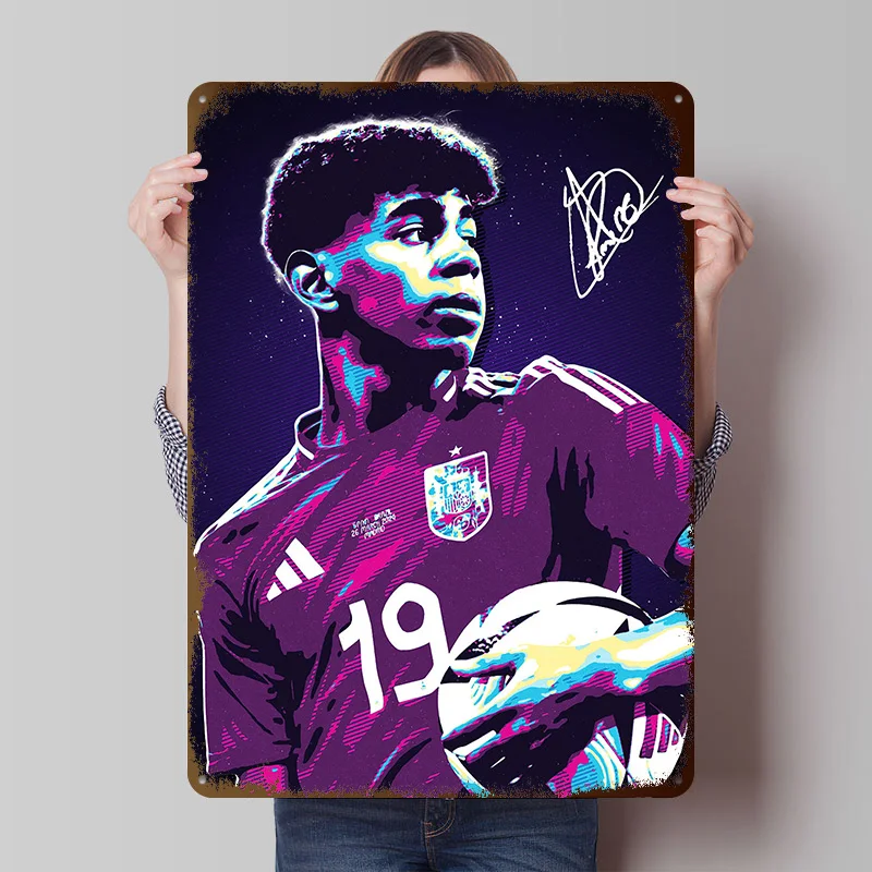 Lamine Yamal Retro 80s Tinplate Poster Customized Wall Art Vintage Metal Signs Retro Tin Plaque for Modern Home Decoration House
