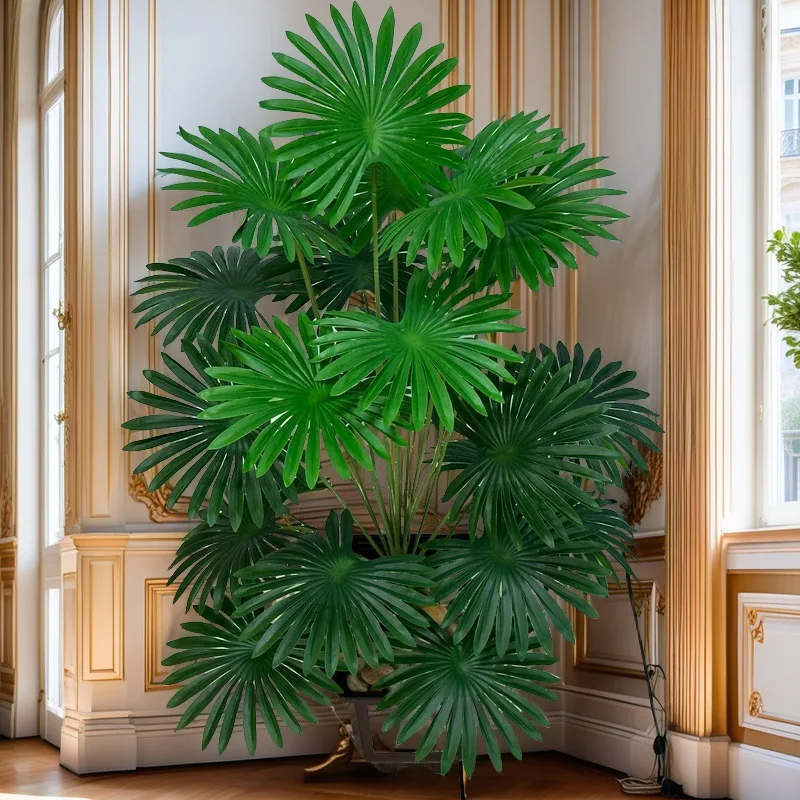 Artificial Fan Leaf Tropical Plants, Green Imitation Palm Tree Plastic Fake Tree Hotel Home Office Decoration 60cm To 79cm