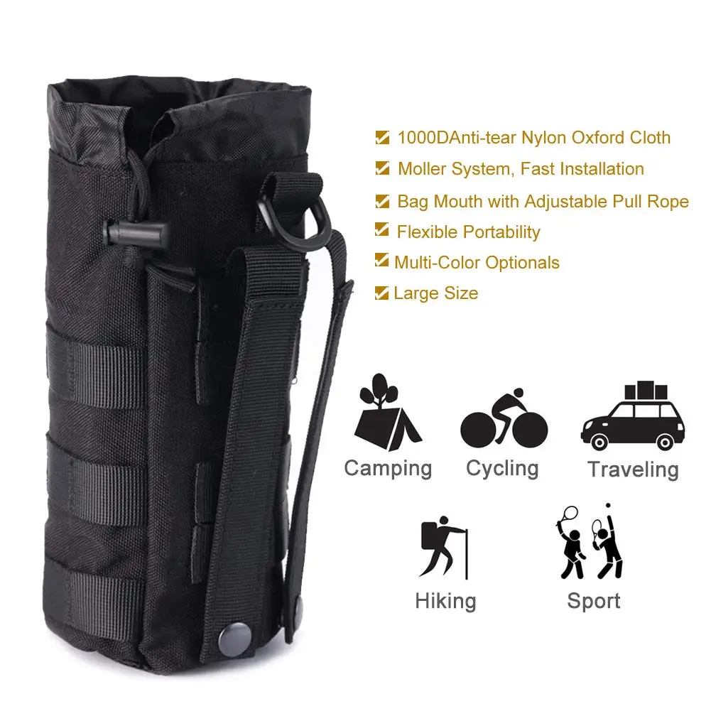 Travel Sports Mesh Water Bottles Pouch Bag, Tactical Drawstring Molle Water Bottle Holder Tactical Hydration Carrier Pouches