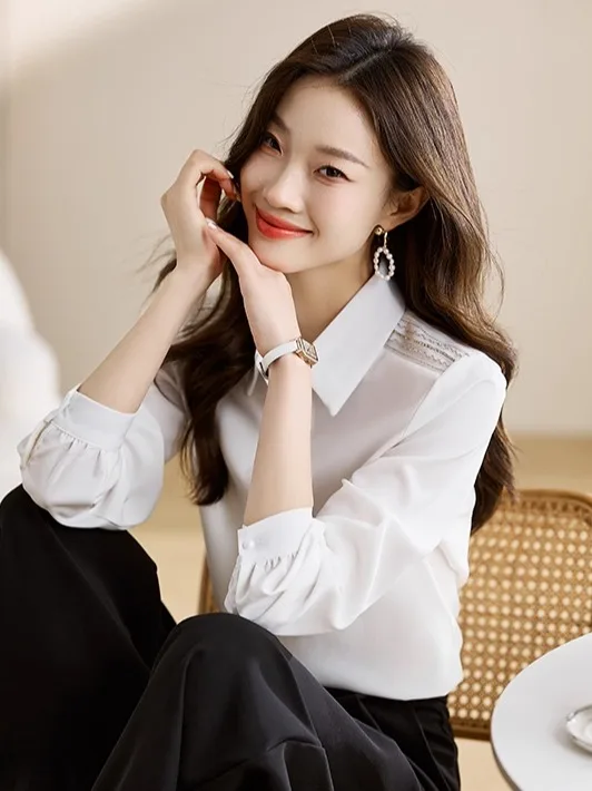 

Женская шифоновая блузка с длинным рукавом Ele, профессиональный деловой топ для офиса, весна 2026, новинка, модный деловой топ