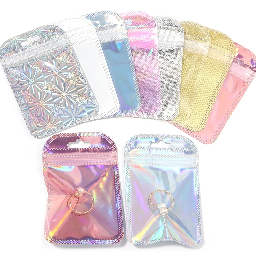 50 Stück/Lot Laser-Ziplock-Beutel Wiederverwendbare Transparente Plastikbeutel für Geschenke, Nagelkunst, Ornamente, Verpackung, Aufbewahrung, Schmuck-Präsentationsbeutel – Detail 5